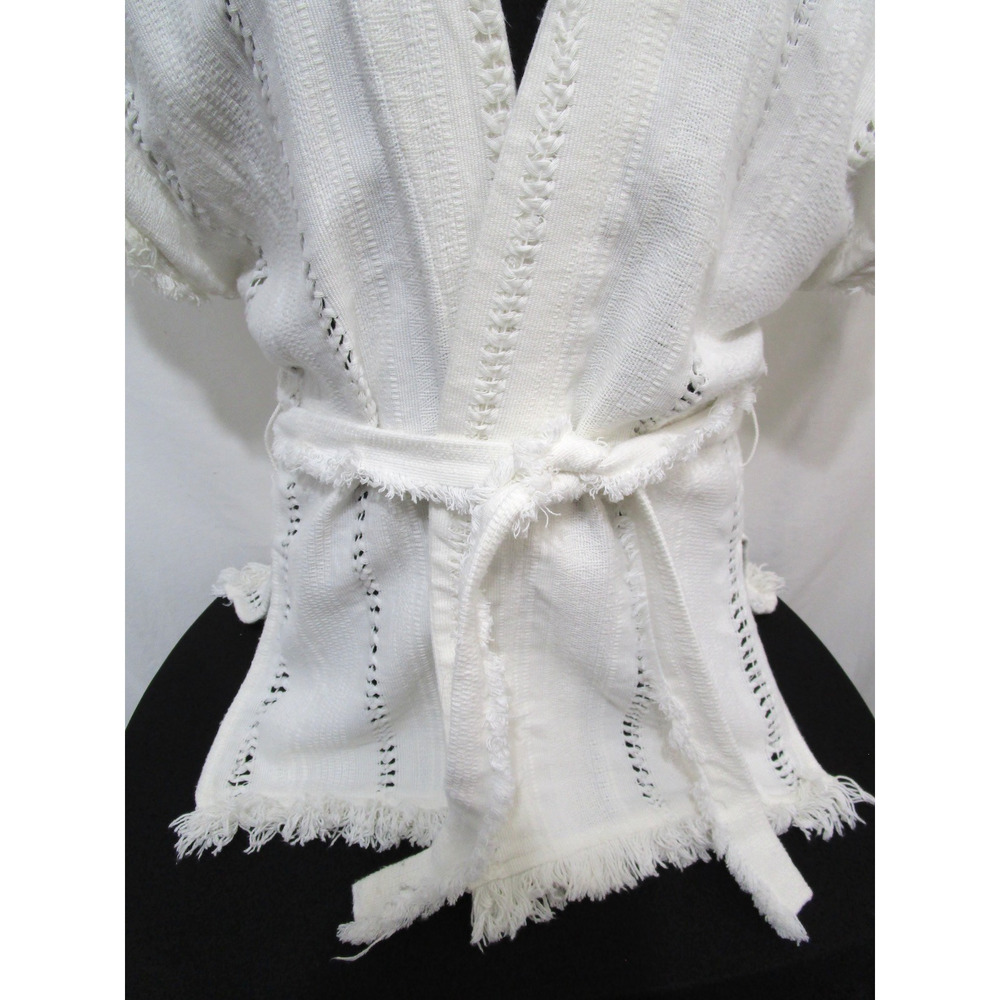 Vintage Handwoven Mexican White Belted Boho Wrap Shirt Women Sz M/L - Picture 3 of 13